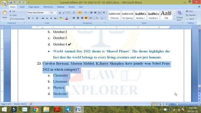 WEEKLY CURRENT AFFAIRS/GK/GS FOR JUDICIARY || 01-10-2022 to 07-10-2022 || LAW EXPLORER смотреть онлайн