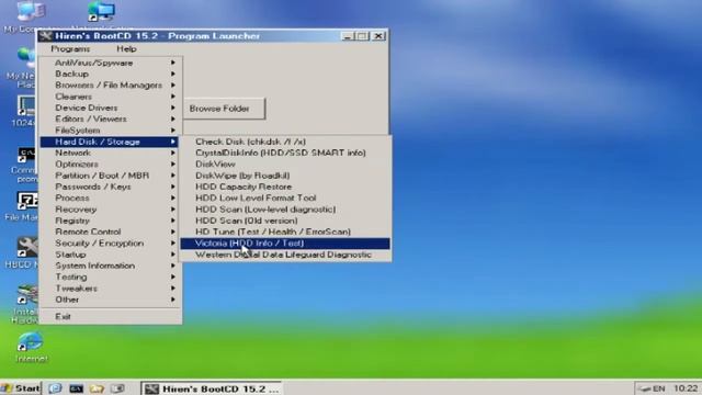 Como escanear y reparar un disco duro con Victoria desde Hirenst Boot 15.2 смотреть онлайн