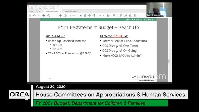 Vermont State House - FY 2021 Governor's Budget Restatement - DCF and Dept of Health 8/20/2020 смотреть онлайн