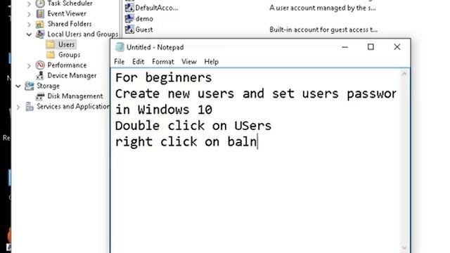 Create new users and set users password in Windows 10-beginners смотреть онлайн