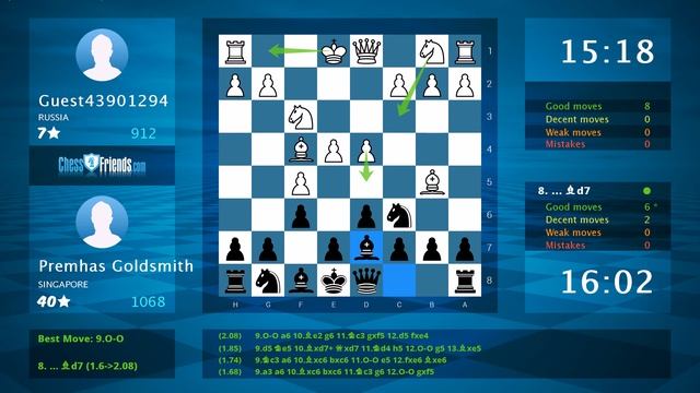 Chess Game Analysis: Guest43901294 - Premhas Goldsmith : 0-1 (By ChessFriends.com) смотреть онлайн