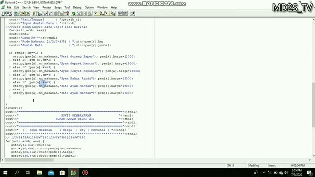 Program Struk Penjualan "Rumah Makan Sedap Ayu" dengan Borland C++ смотреть онлайн
