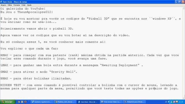 Codígos de macetes para Pinball 3D. (WINDOWS XP) смотреть онлайн