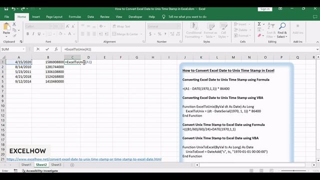 How to Convert Excel Date to Unix Time Stamp in Excel смотреть онлайн