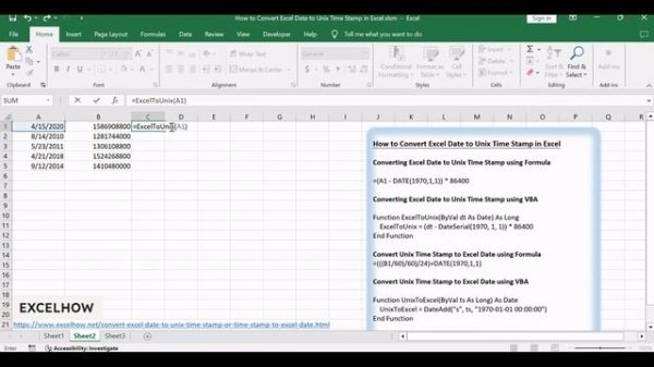 How to Convert Excel Date to Unix Time Stamp in Excel