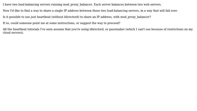 DevOps & SysAdmins: Heartbeat (without ldirectord etc) for a floating IP address? смотреть онлайн