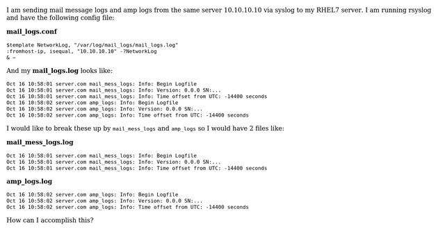 Unix & Linux: How to edit my config file to create two log files while ingesting syslog events? смотреть онлайн