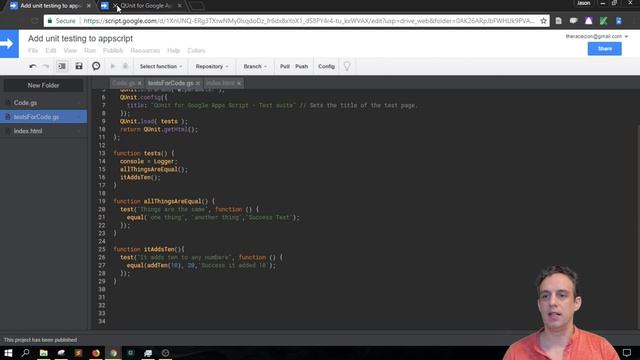Unit testing Google Apps script # Qunit Tests смотреть онлайн
