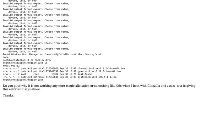 update-grub =＞ Invalid output format export. Choose from value, device, list, or full смотреть онлайн