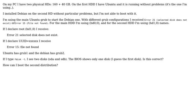 Ubuntu: Ubuntu pc doesn't boot from the second hd (Debian) смотреть онлайн