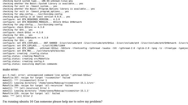 Ubuntu: g++-5.real: error: unrecognized command line option -pthread-lQtGui (2 Solutions!!) смотреть онлайн