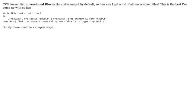 Unix & Linux: Find unversioned files in CVS checkout смотреть онлайн