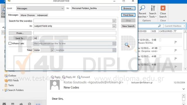 Use the Find command to locate all email messages appering in the Personal Folders_test4u folder... смотреть онлайн