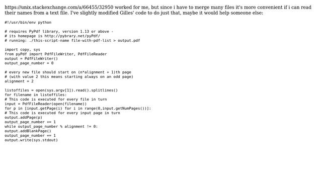 Unix & Linux: How can I merge pdf files so that each file begins on an odd page number? смотреть онлайн