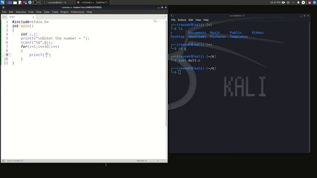 Using C programming to print the multiplication table in kali Linux for Beginners смотреть онлайн