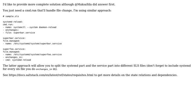 SaltStack: Execute `systemctl --system daemon-reload` if service file was changed смотреть онлайн