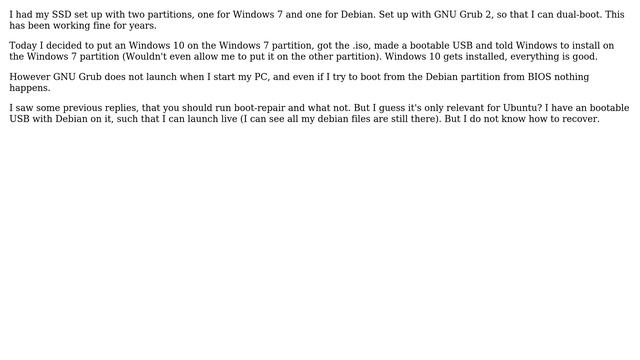 Cannot boot debian after upgrading windows 10 on dual boot смотреть онлайн