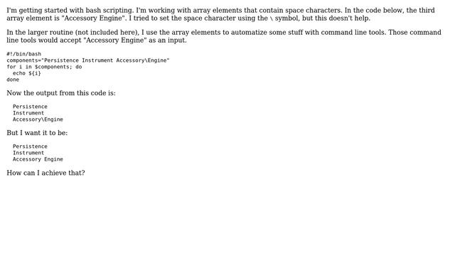 Bash script: array elements containing space character смотреть онлайн