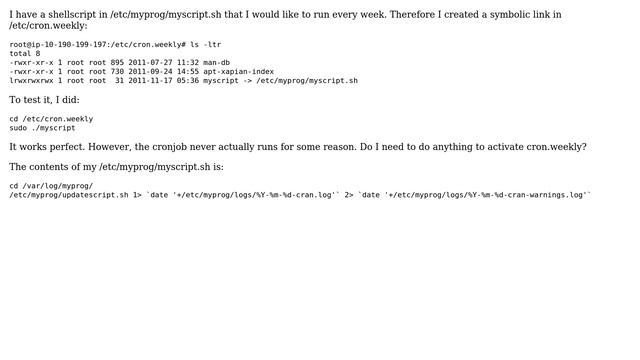 Ubuntu: cron.weekly does not run смотреть онлайн
