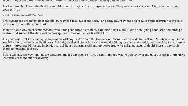 Linux mdadm RAID5 data recovery with one drive failed, one drive failing смотреть онлайн