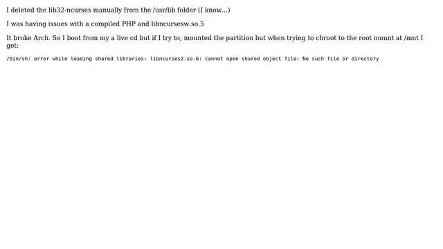 I deleted lib32-ncurses, how do I fix it? смотреть онлайн