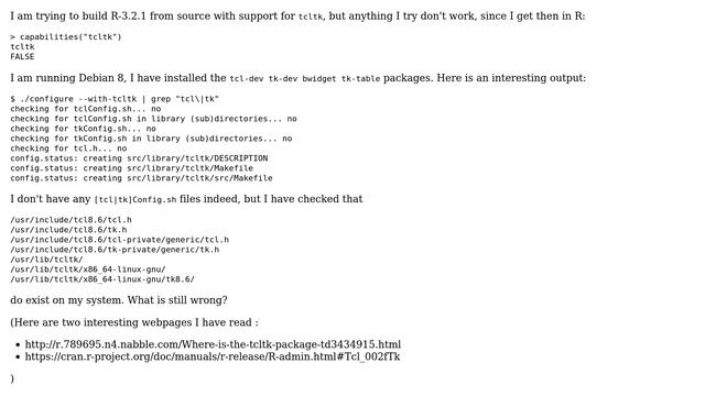 Unix & Linux: Can't make ./configure find tcltk while building R смотреть онлайн