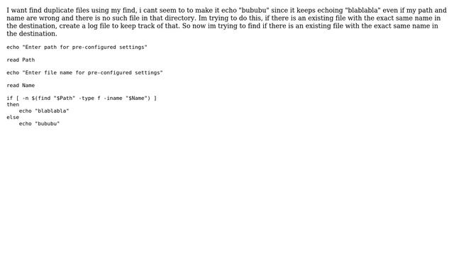 Unix & Linux: How can i use my find in an if else statement to find duplicate files? смотреть онлайн