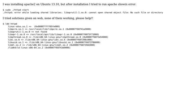 Ubuntu: Apache2 not starting : libaprutil-1.so.0 =＞ not found смотреть онлайн
