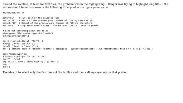Unix & Linux: Ranger : do not try to display large files (preview) (2 Solutions!!) смотреть онлайн