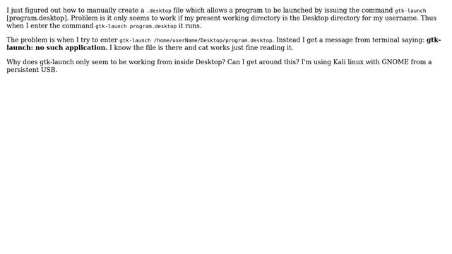 Unix & Linux: gtk-launch only works when present working directory is Desktop смотреть онлайн