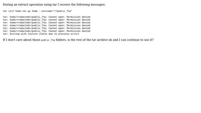 tar extract fails with status "Permission Denied" -- safe to ignore? смотреть онлайн