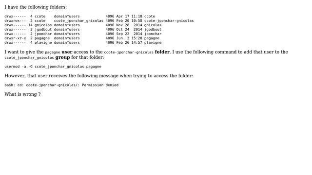 Unix & Linux: Adding user to the group owning a folder doesn't give that user access смотреть онлайн
