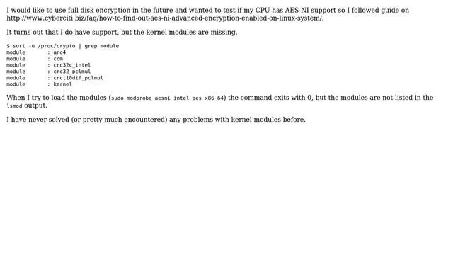 Unix & Linux: AES-NI module missing in Fedora смотреть онлайн