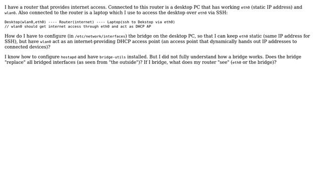 Unix & Linux: Ho to bridge wlan0 in AP mode and eth0 so that eth0 is static and wlan0 uses DHCP? смотреть онлайн