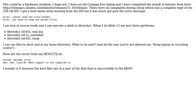 "cannot read the Linux header." New install, old machine смотреть онлайн