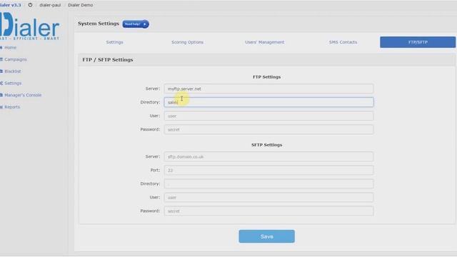 Dialer One - System Settings FTP SFTP смотреть онлайн