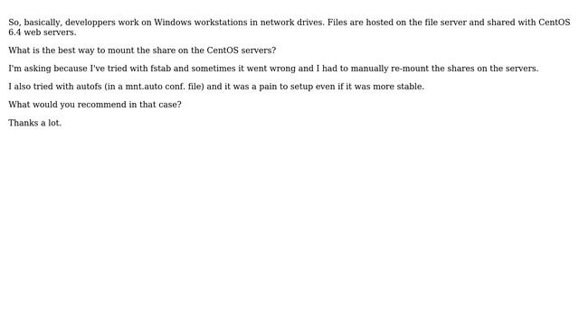 DevOps & SysAdmins: What's the best way to mount a file share for a CentOS-based webserver? смотреть онлайн