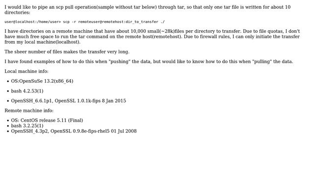 How to pipe scp/ssh file transfer(pull) through tar (remote-＞local transfer initiated from local... смотреть онлайн