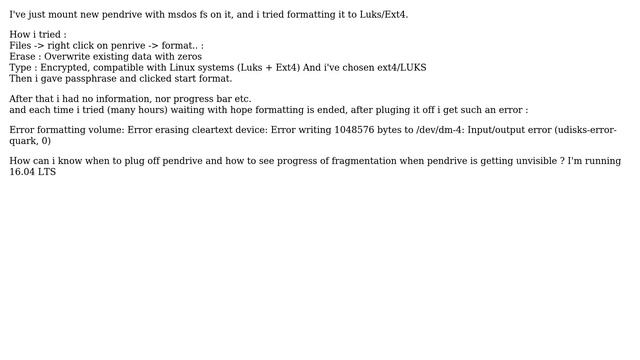 Ubuntu: Pendrive formatting to ext4/LUKS problem смотреть онлайн