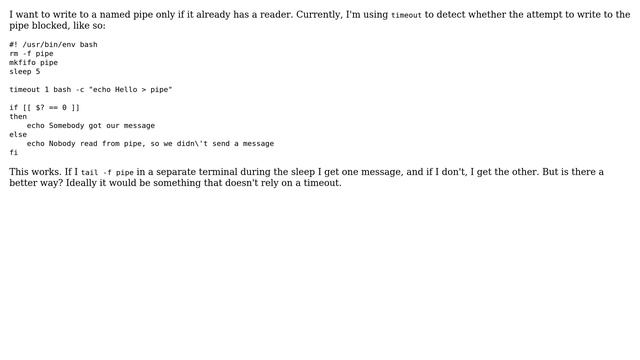 Unix & Linux: How can I know whether writing to a named pipe would block? смотреть онлайн