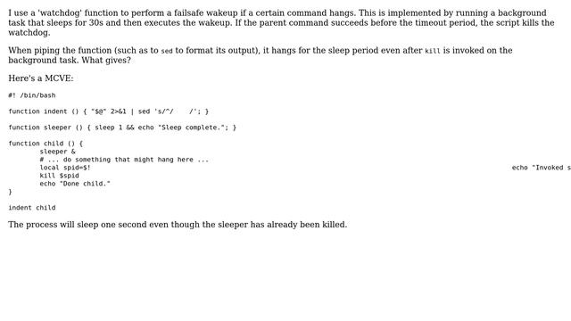 Unix & Linux: Piped command hangs on killed sleeping child смотреть онлайн