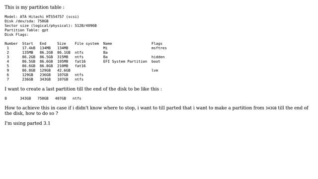 Creating partition from a start point till the end of the disk using parted смотреть онлайн