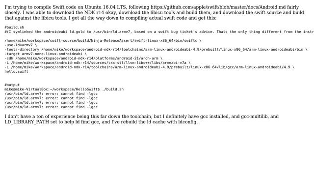 Swift for Android: `ld` cannot find `-lgcc` in swift for android compilation linking step смотреть онлайн
