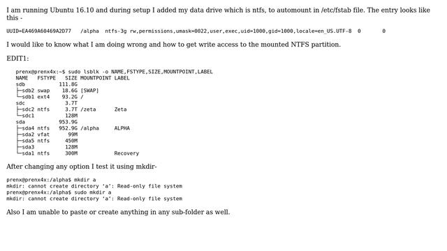 Ubuntu: Can't mount NTFS partition with write permissions смотреть онлайн