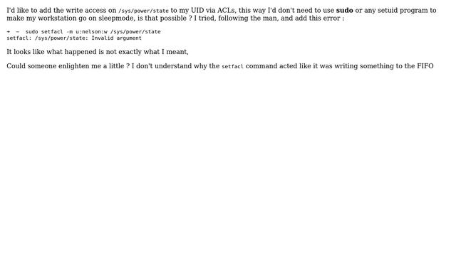 Is it possible to set ACLs on a sysfs mount point? смотреть онлайн