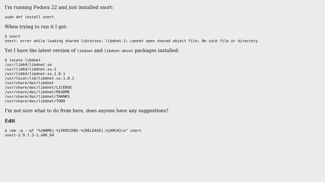 libdnet is installed but can't be found by snort смотреть онлайн