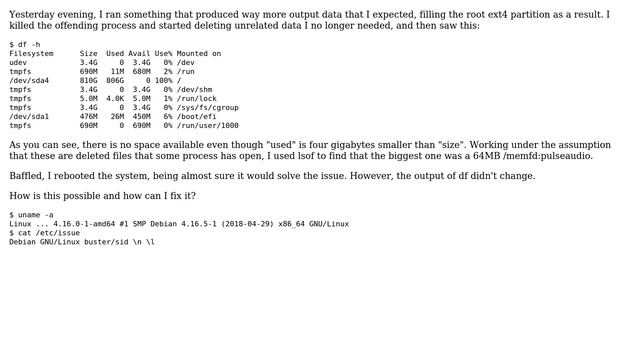 Unix & Linux: Used ＜ size and no available space, even after reboot смотреть онлайн