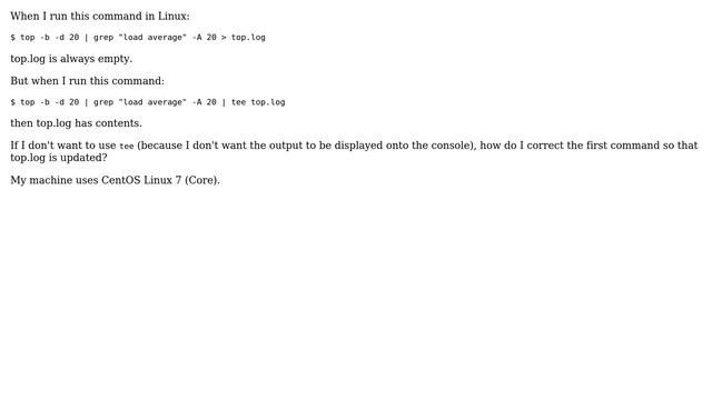 Unix & Linux: Output redirection is not working with top piped to grep смотреть онлайн