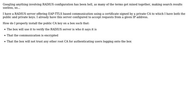 How do I get a Linux box to use RADIUS authentication with a certificate? смотреть онлайн