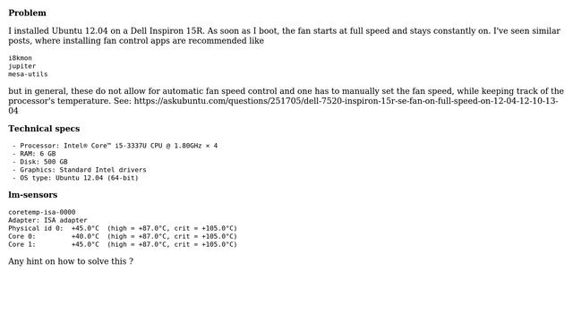 Ubuntu: Fan Constantly On, Dell Inspiron 15R, Ubuntu 12.04